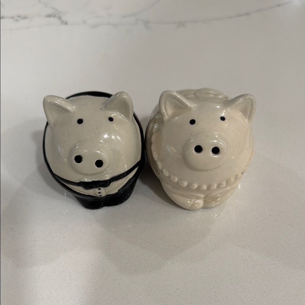 Wedding Groom and Bride Pig Salt and Pepper Shakers